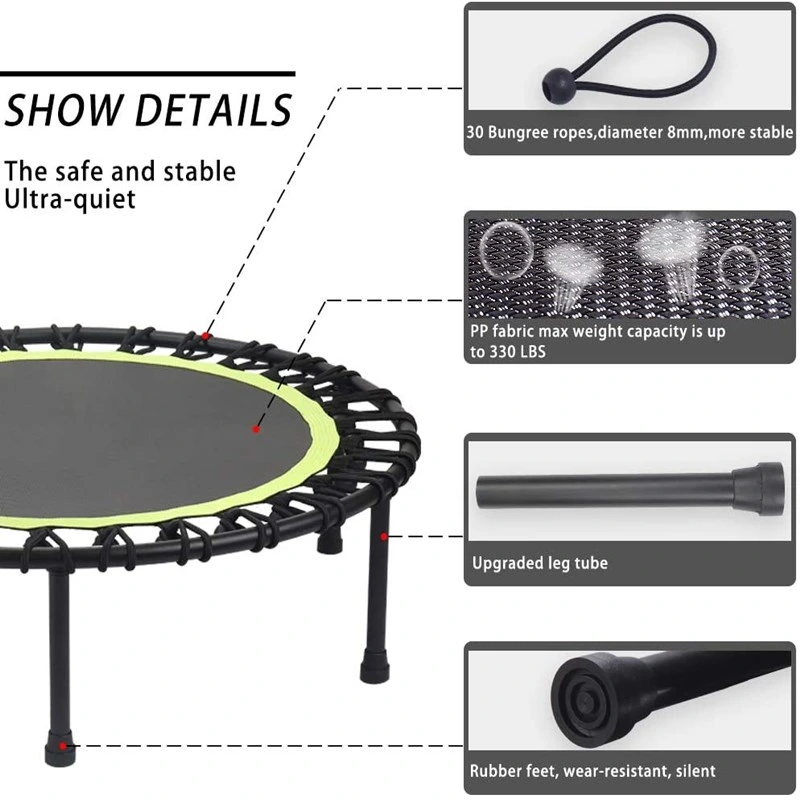 40 Inch Mini Fitness Trampoline for Adults 400bls Indoor Outdoor Silent Jumping Bed Elastic Trampolines Aerobic Exercise Workout Jump Bed Folding Jumping Bed